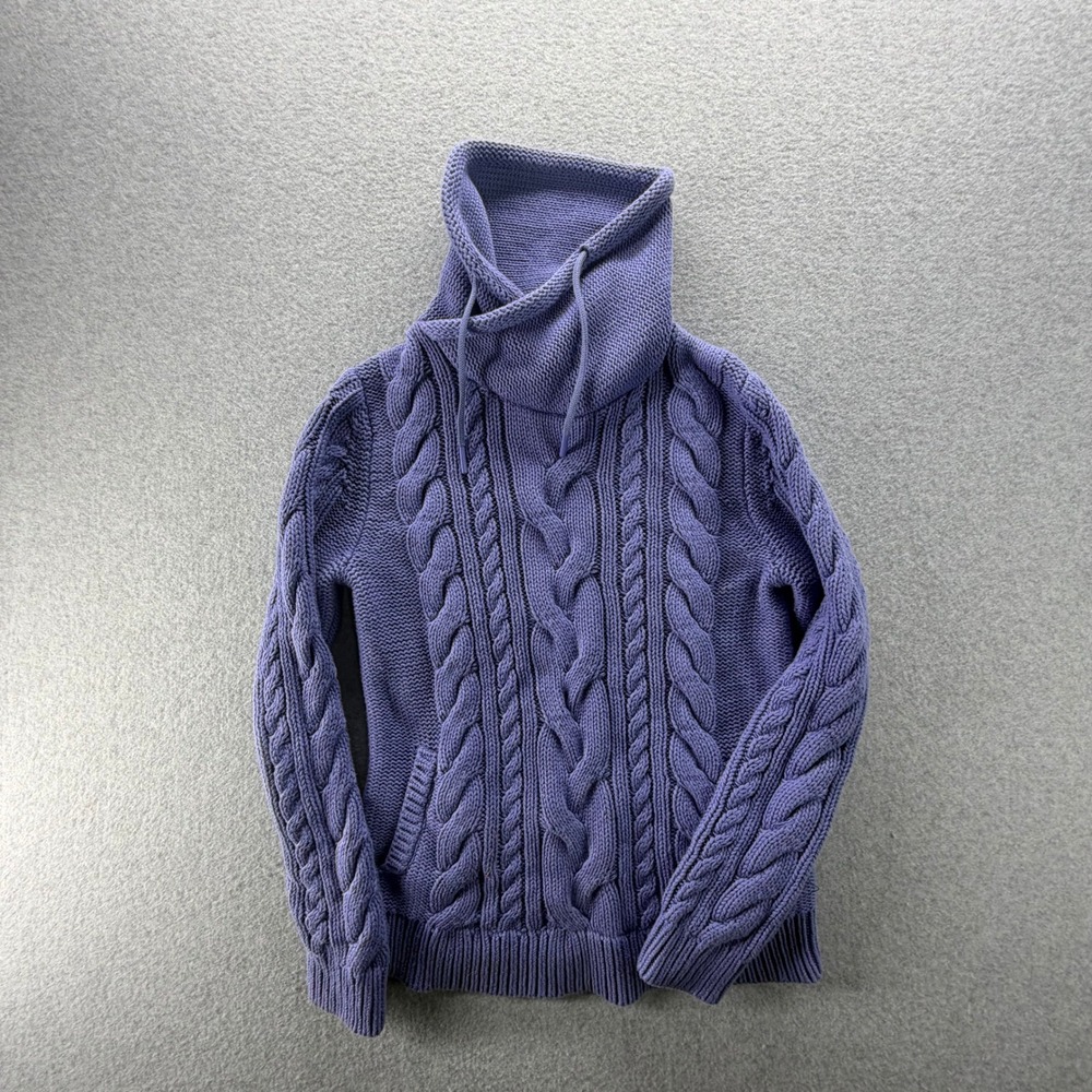LL Bean Womens Purple 100% Cotton Cable Knit Cowl Neck Sweater 513958 Small